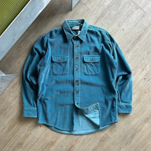 VINTAGE 90s | L.L Bean Clay Blue Jumbo Corduroy USA Made Button Down Shirt sz XL