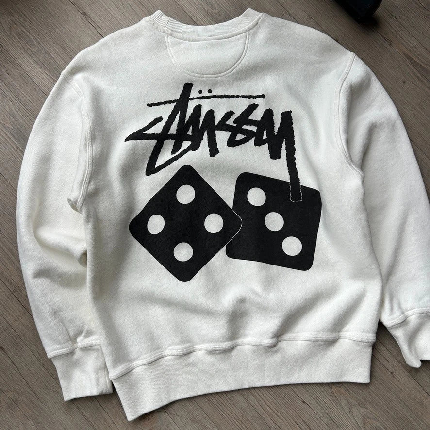 STUSSY | Dice Logo White Crewneck Sweater sz S/M