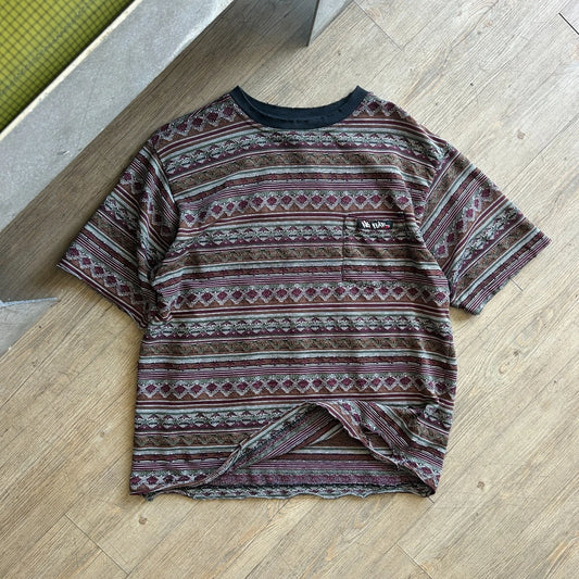 VINTAGE 90s | No Fear Textured Striped Thrashed Surf Skate T-Shirt sz L