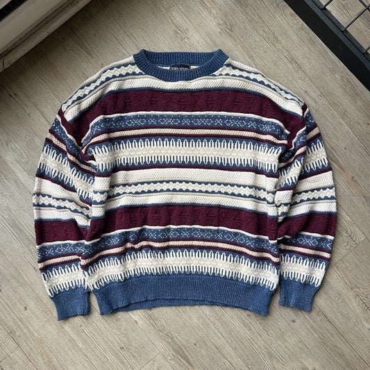 VINTAGE 90s | John Henry Cotton 3D Coogie Knit Sweater sz L