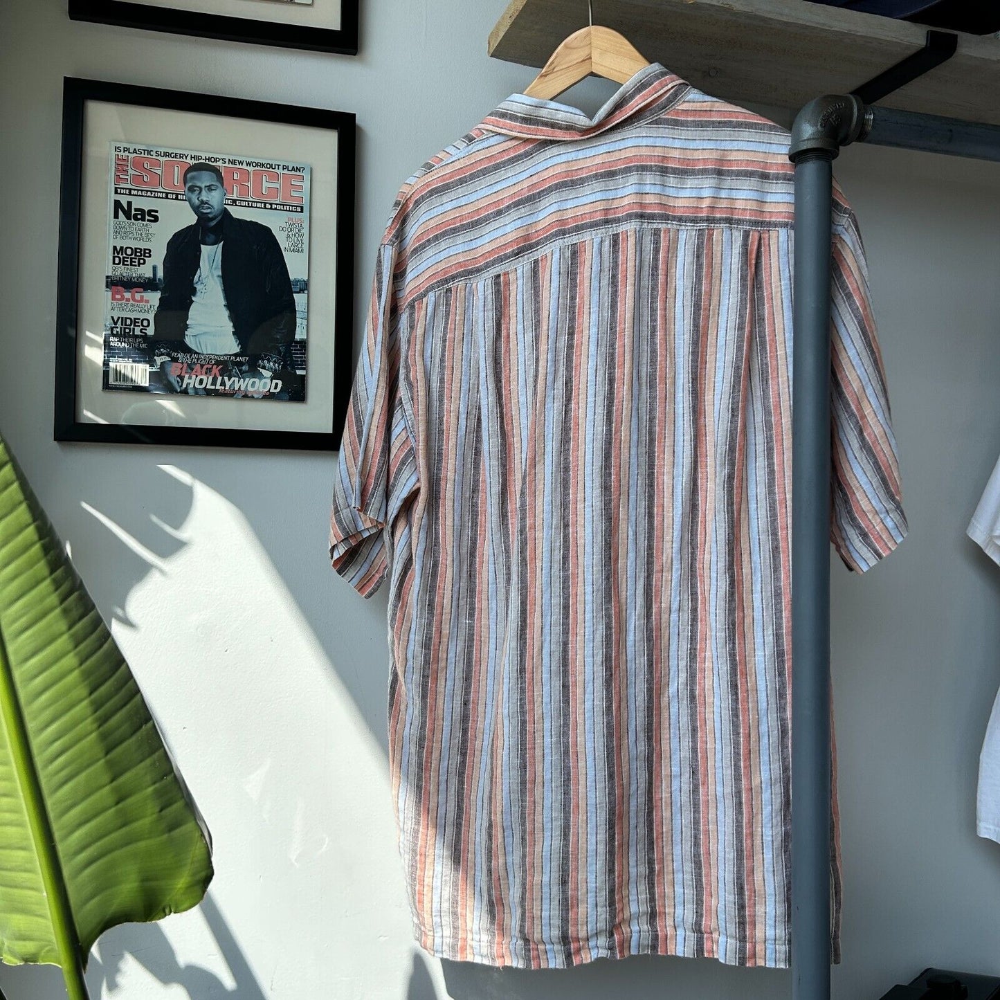 VINTAGE 80s | Pastel Striped Linen Short Sleeve Button Down Shirt sz M