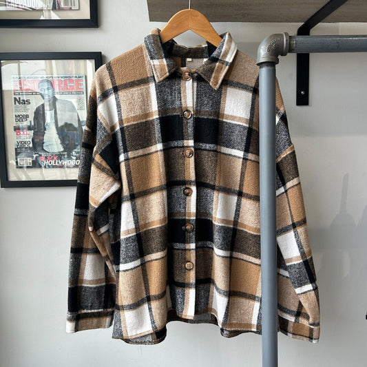 VINTAGE 90s | Brown Boxy Flannel Button Down Shirt sz L