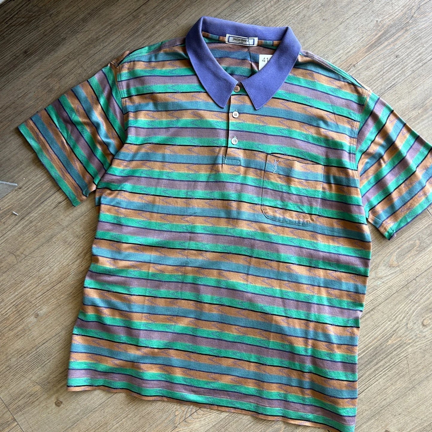 VINTAGE 80s | Yves Saint Laurent Tricots Striped YSL Polo Shirt sz L