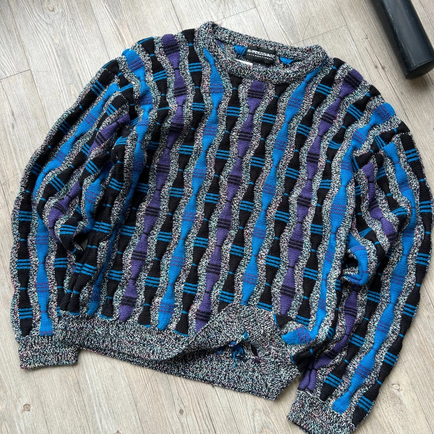 VINTAGE 90s | Expressions Intl Chunky 3D Coogi Style Knit Sweater sz M