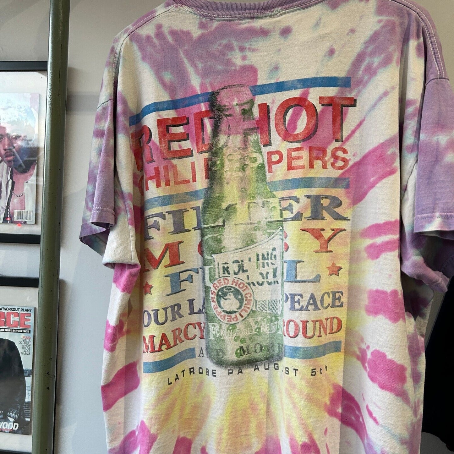 VINTAGE 90s | Red Hot Chili Peppers Rolling Rock Tye Dye Band T-Shirt sz XL