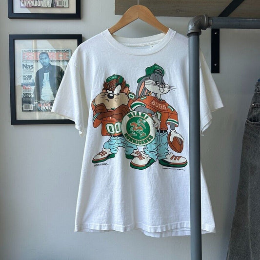 VINTAGE 90s | Miami Hurricanes Bugs & Taz Cartoon T-Shirt sz M