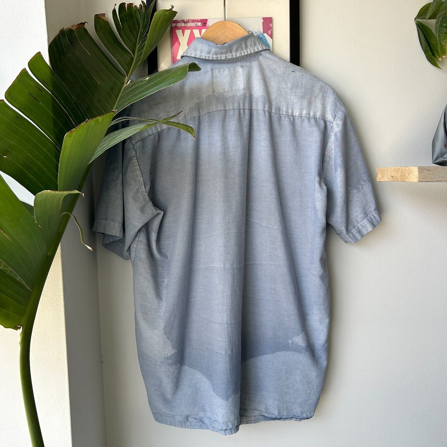 VINTAGE | Dickies Faded Blue Short Sleeve Button Snap Shirt sz M