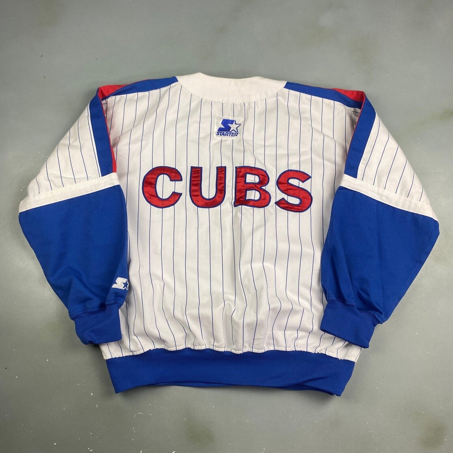 VINTAGE 90s MLB Chicago Cubs Starter Pullover Warm Up Jacket sz M - L Adult Men