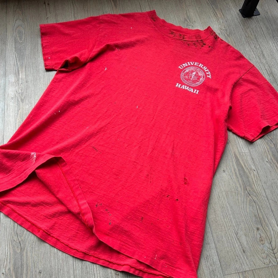 VINTAGE 90s | University Of Hawaii Faded Thrashed Logo T-Shirt sz L