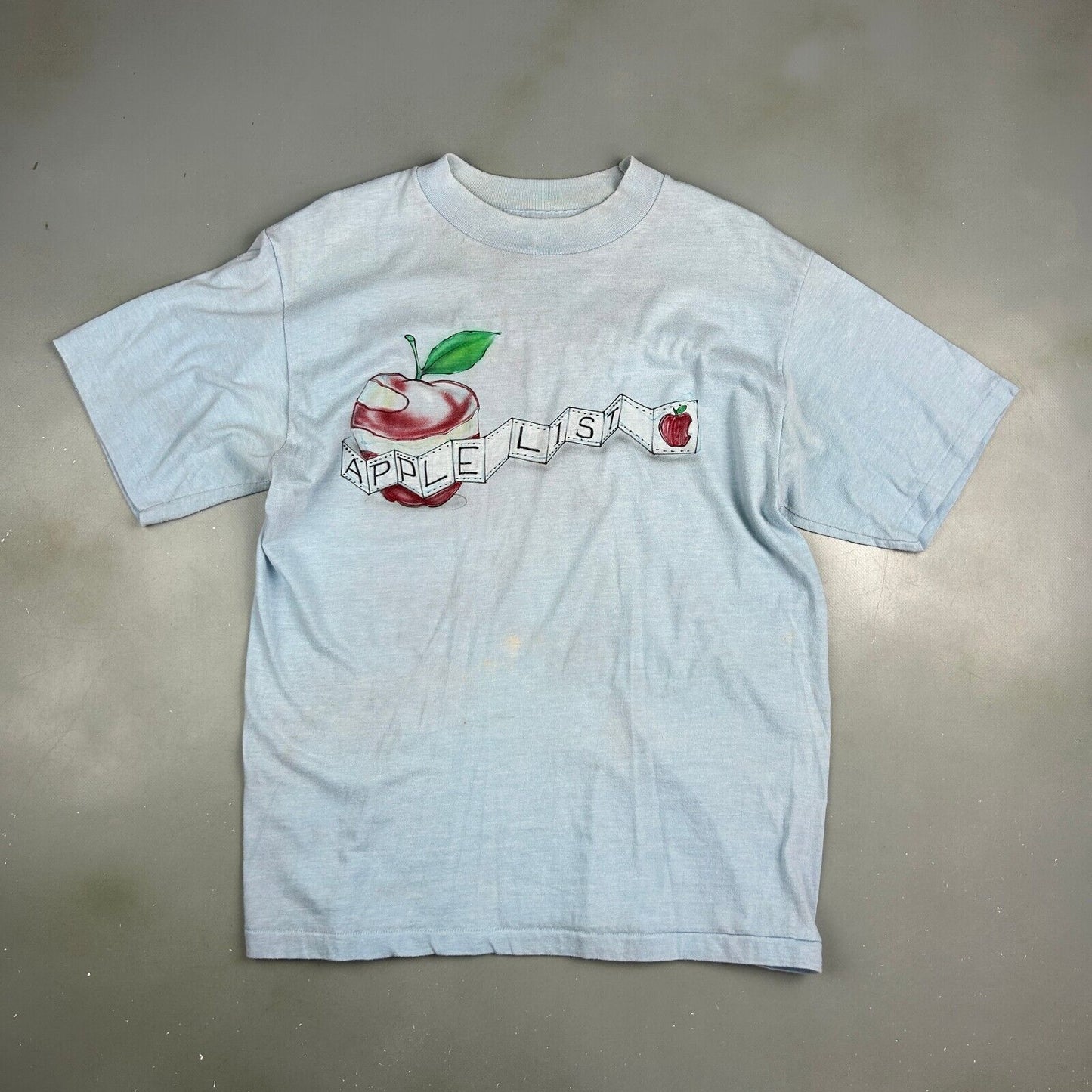 VINTAGE 70s-80s | Apple List Lite-Blue Airbrush Art T-Shirt sz M Adult