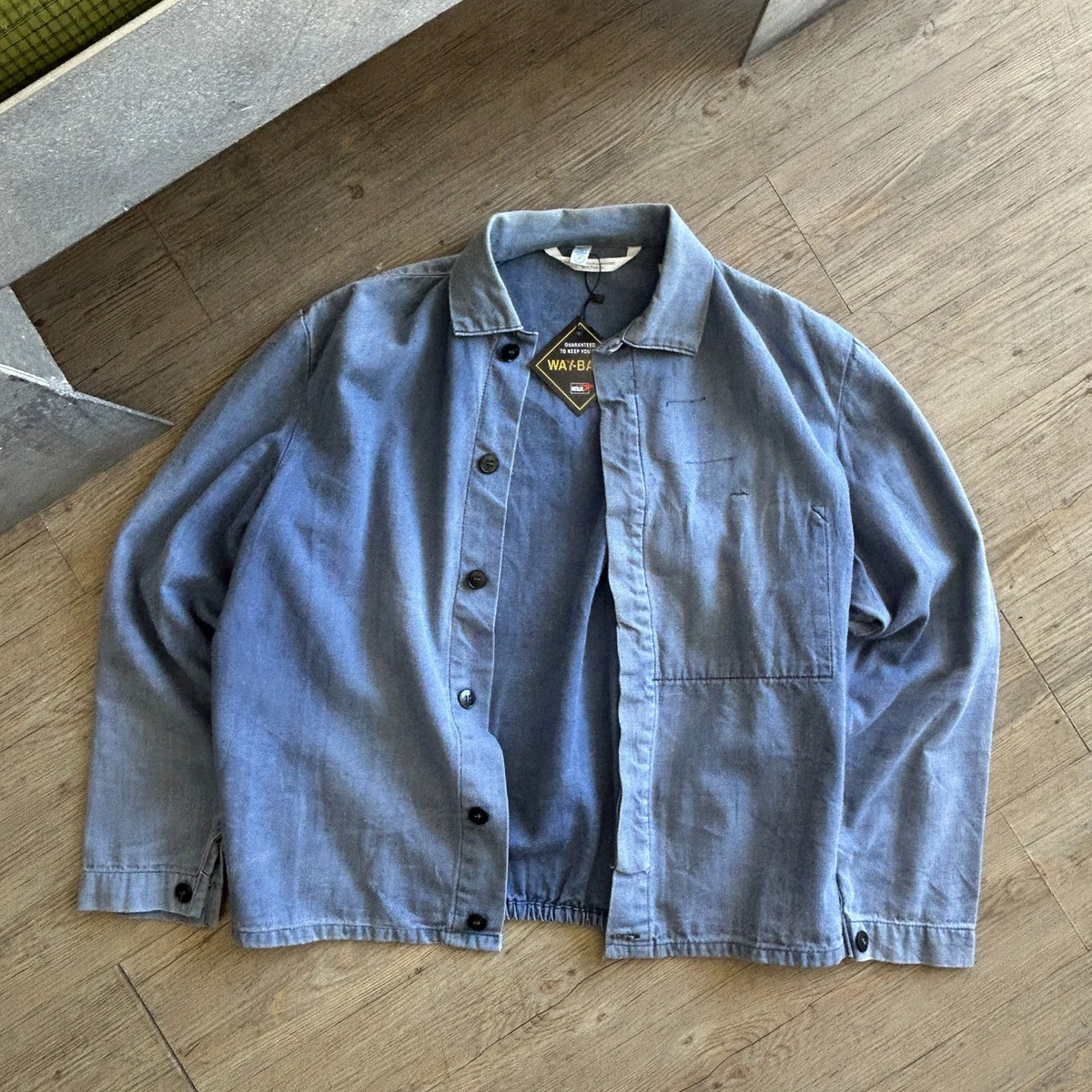 VINTAGE 1960s | French Faded Blue Workwear Chore Shirt Jacket sz 54 L