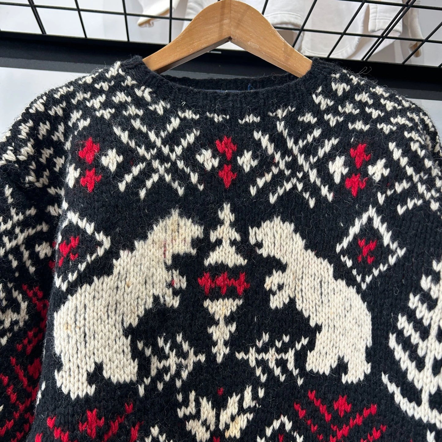 VINTAGE 80s | Ralph Lauren Nordic Snow Bear Wool Hand Knit Sweater sz M