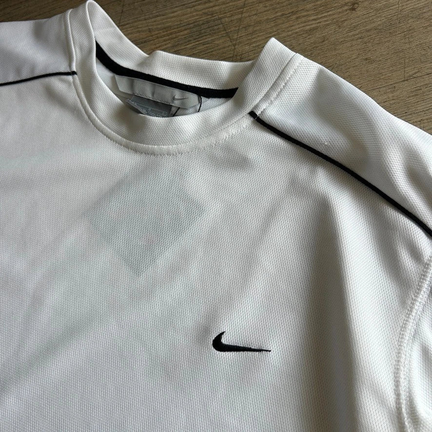 2000s | NIKE Sm Swoosh White Pin Stripe Long Sleeve Jersey T-Shirt sz L