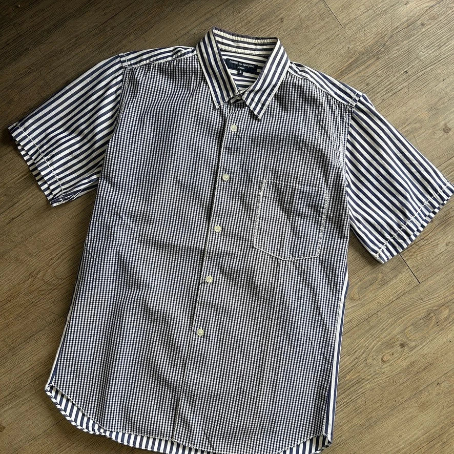 Comme Des Garcons Homme | Gingham Pinstriped Short Sleeve Button Down Shirt sz S