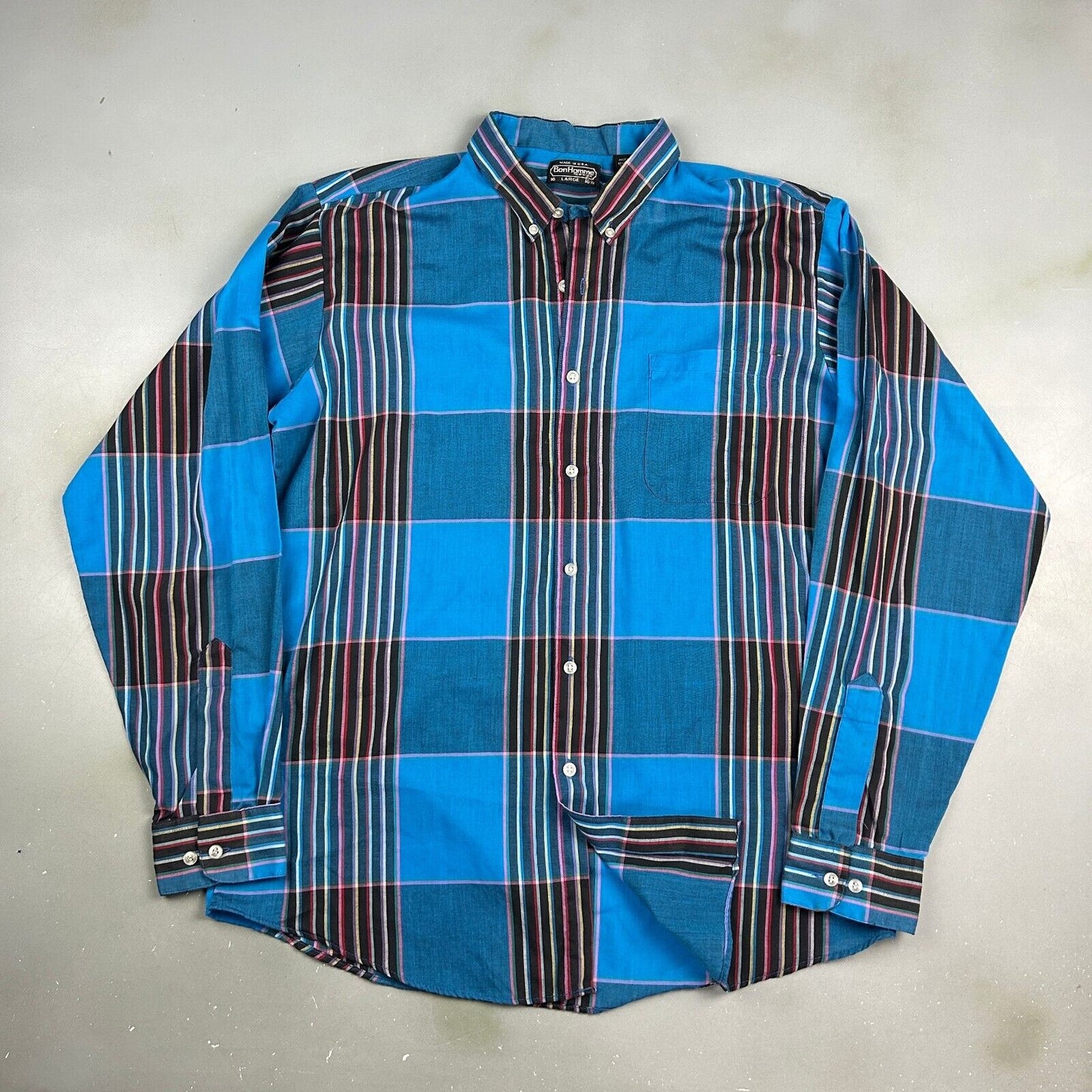 VINTAGE 80s Bon Homme NY Striped Button Up Shirt sz Large Adult
