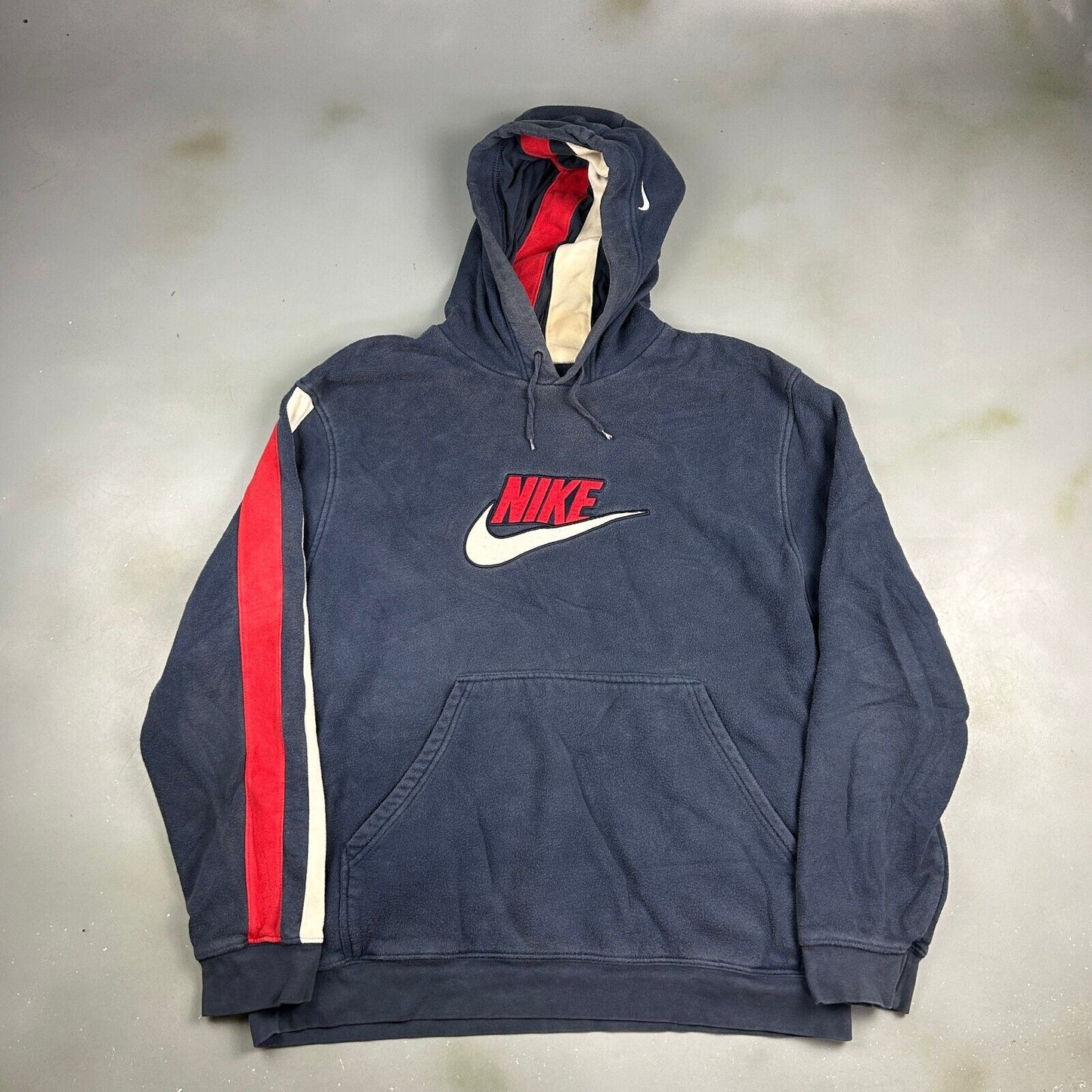 VINTAGE NIKE Embroidered Logo Striped Fleece Hoodie Sweater sz XL Adult