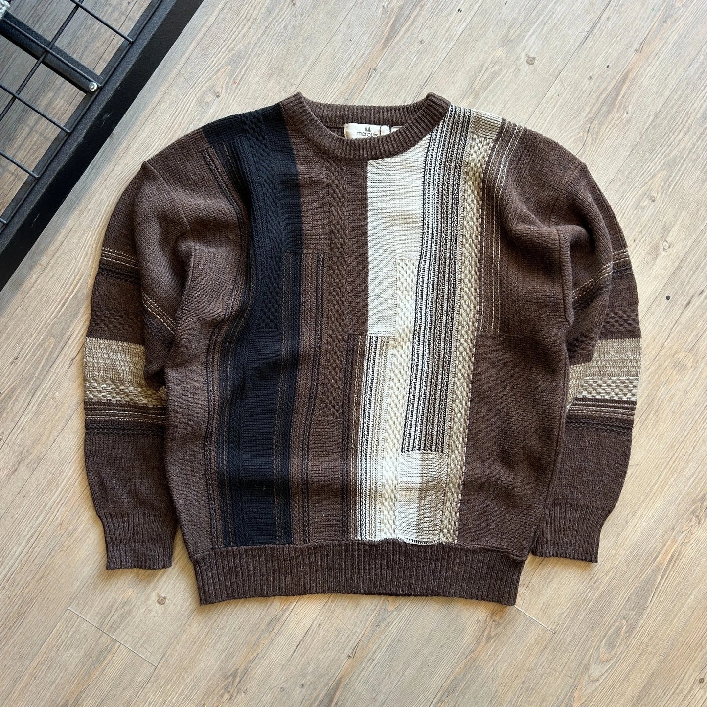 VINTAGE 90s | Marquis Vertical Striped Earthtone Knit Sweater sz L