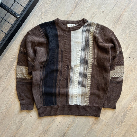 VINTAGE 90s | Marquis Vertical Striped Earthtone Knit Sweater sz L