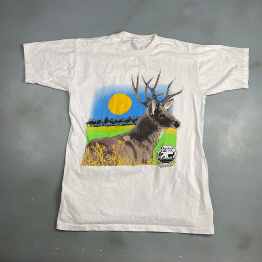VINTAGE 1992 Outdoor Life Deer Nature White T-Shirt sz Large Men Adult