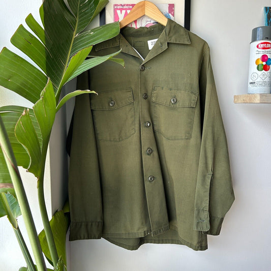 VINTAGE 60s 70s | U.S Military Fatigue OG 107 Button Down Shirt sz M Adult