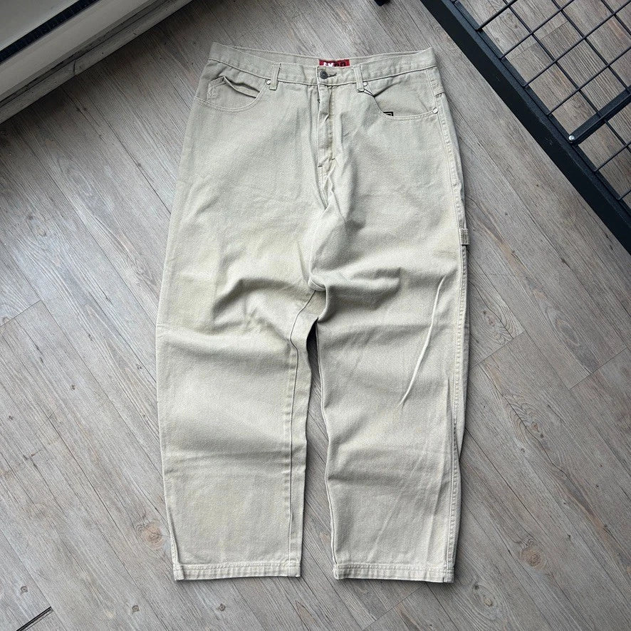VINTAGE | EXCO Baggy Beige Embroidered Denim Pants sz W36 L32