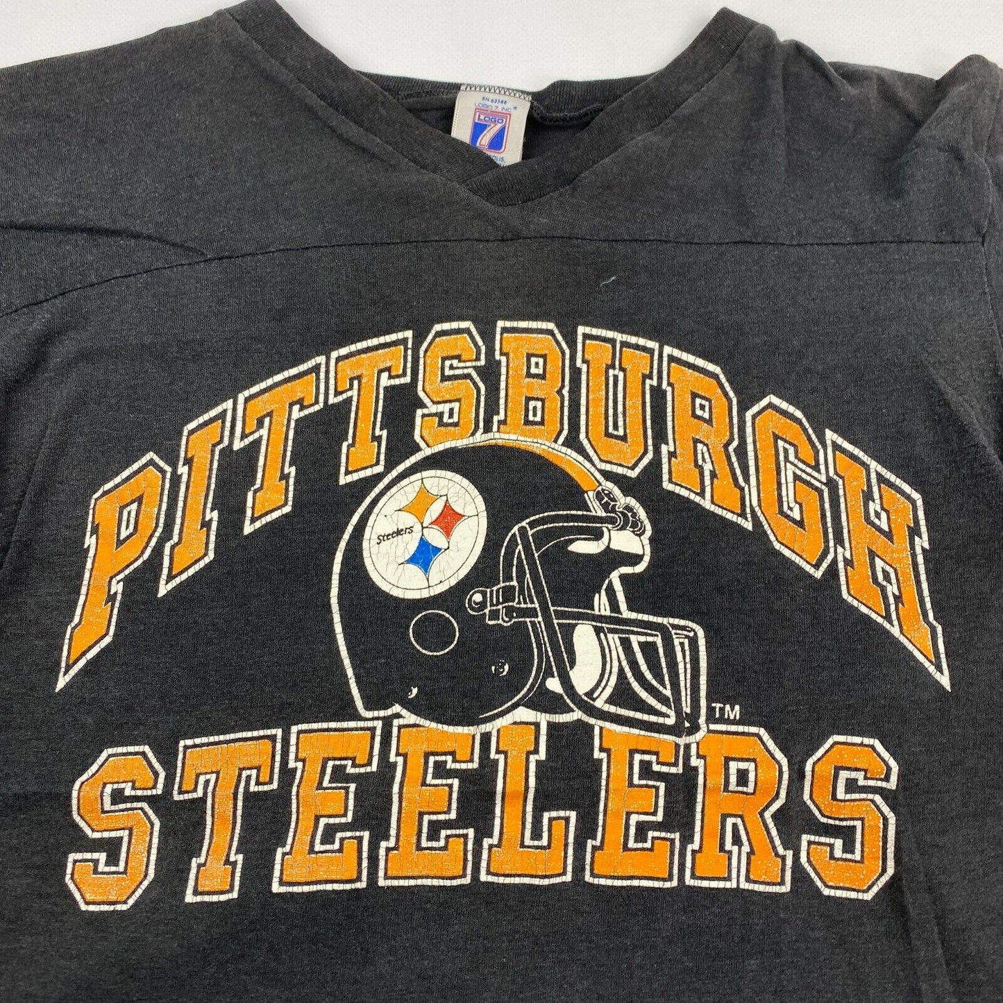 VINTAGE 90s Logo 7 Pittsburgh Steelers Raglan T-Shirt sz L Youth
