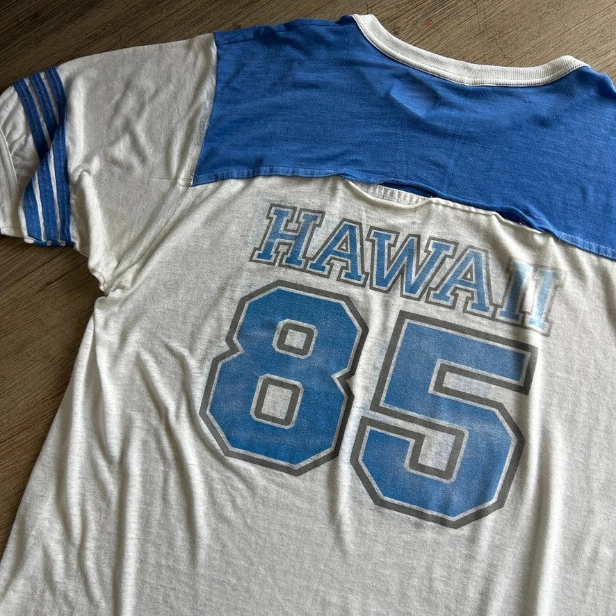 1980s | HAWAII #85 Thrashed Thin Cotton Vintage Football Jersey T-Shirt sz XL
