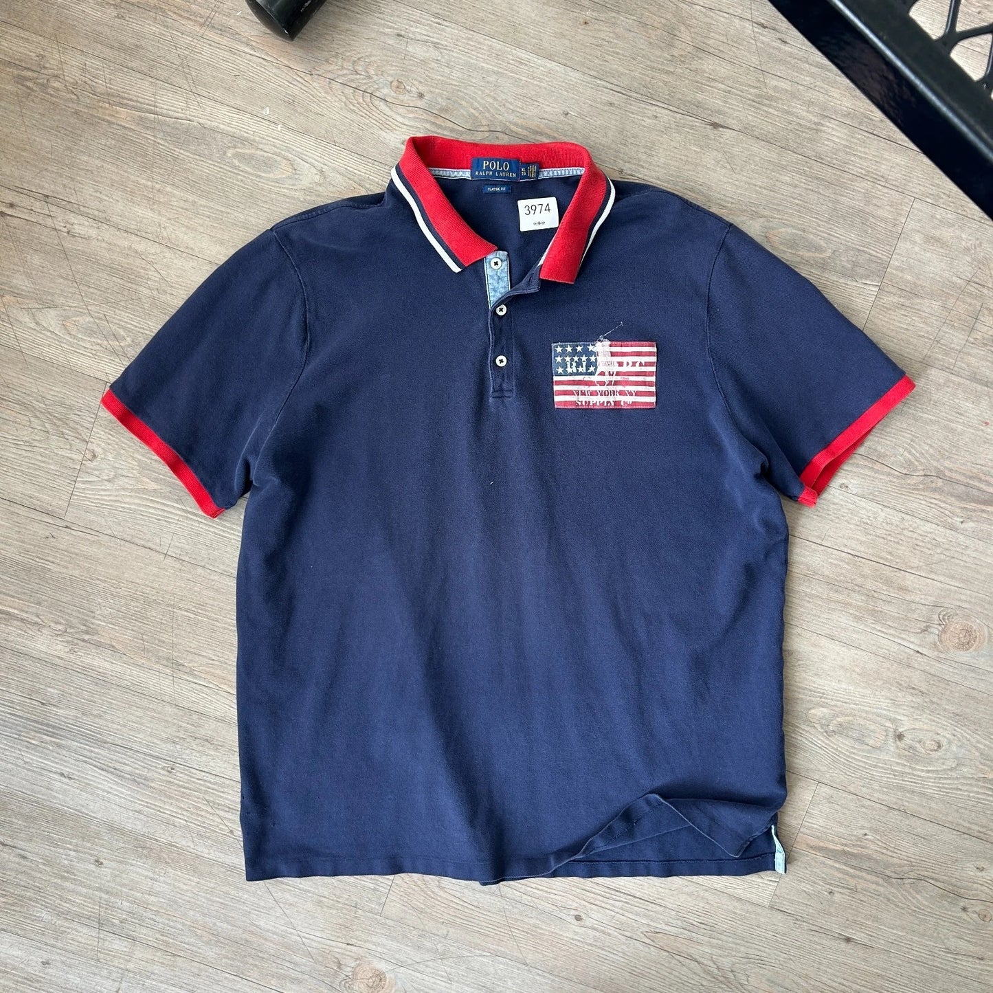 VINTAGE Y2k | Ralph Lauren NY Supply USA Flag Polo Shirt sz XL