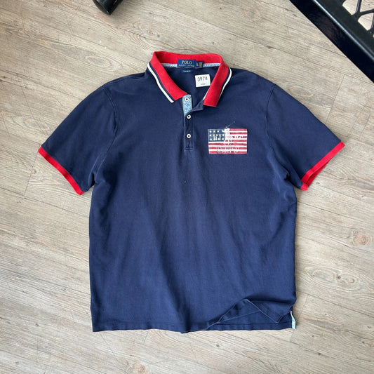 VINTAGE Y2k | Ralph Lauren NY Supply USA Flag Polo Shirt sz XL