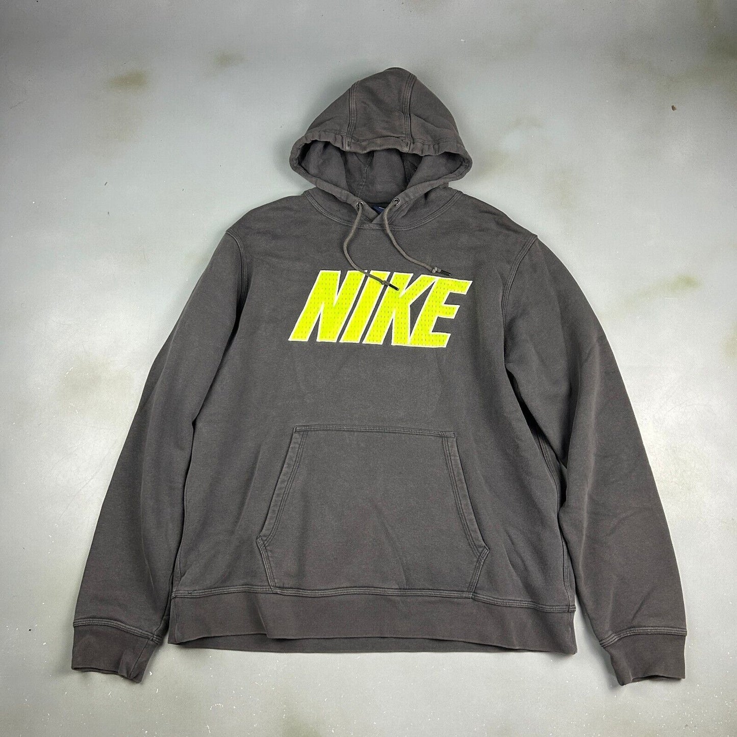 VINTAGE NIKE Big Spellout Dark Grey Hoodie Sweater sz L-XL Adult