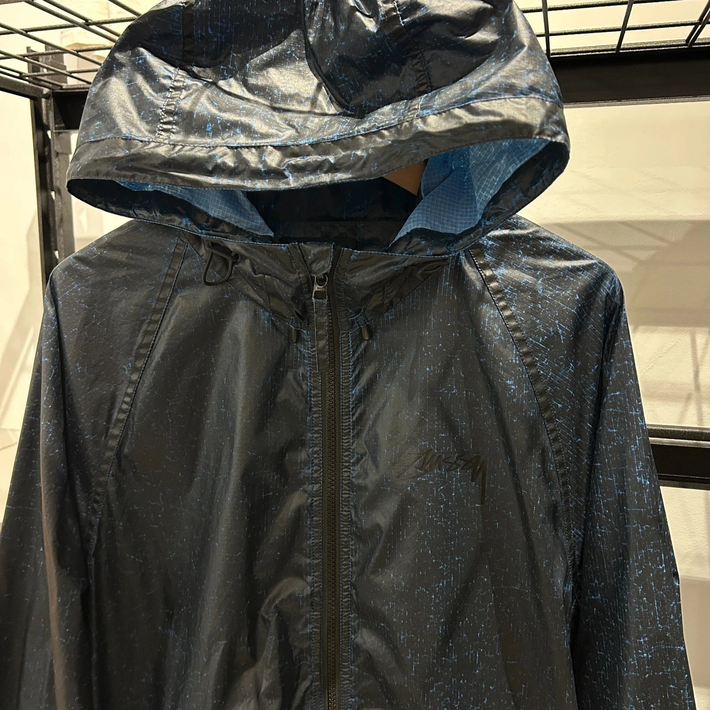 STUSSY | Beach Shell Cracked Blue Ripstop Windbreaker Jacket sz M