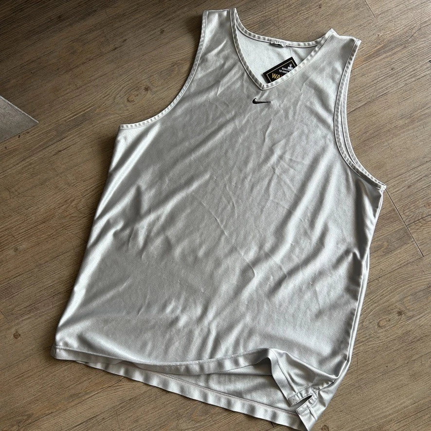 1990s | NIKE Mid Swoosh Silver Sleeveless Jersey Shirt sz L