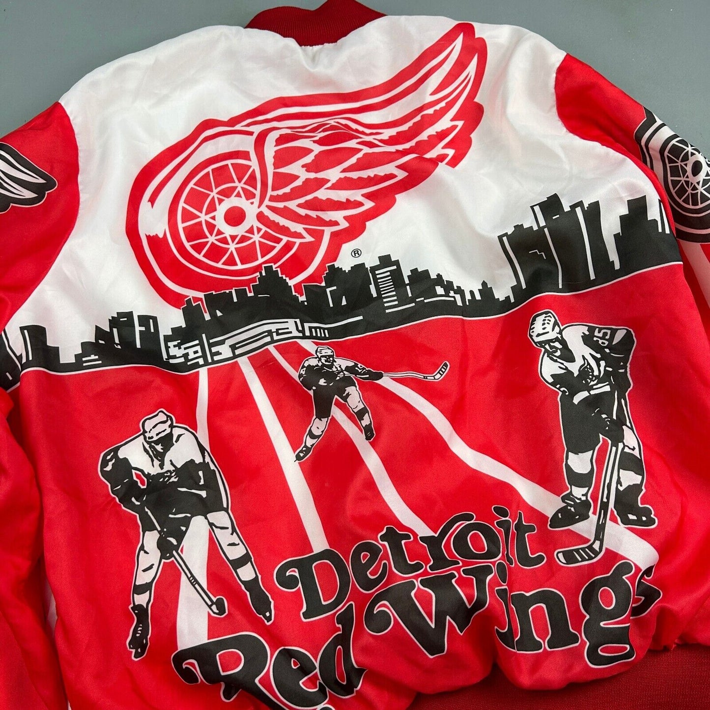 VINTAGE 90s Detroit Red Wings NHL Button Snap Chalk Line Jacket sz Med Adult