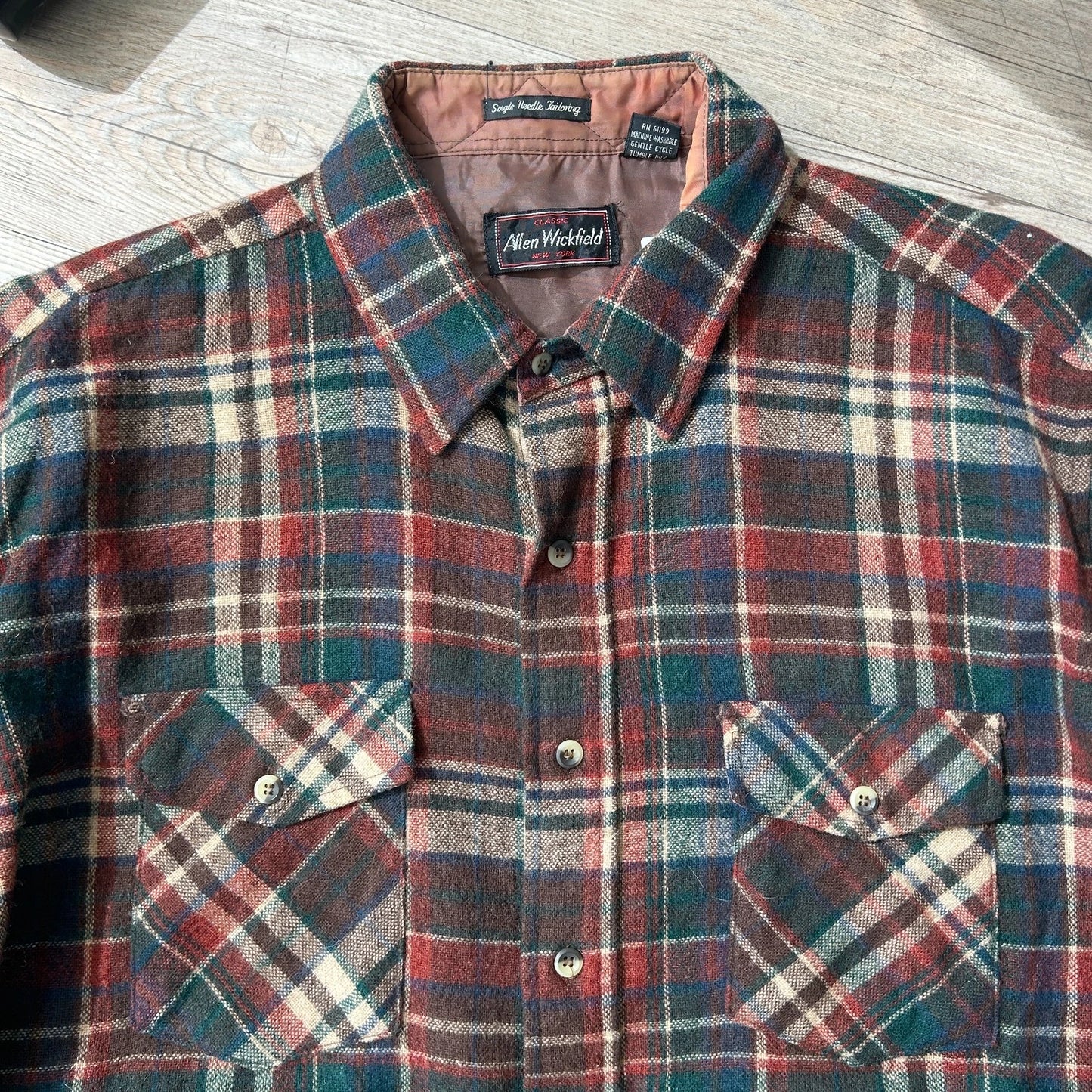 VINTAGE 80s | Allen Wickfield NY Plaid Wool Flannel Button Down Shirt sz XL
