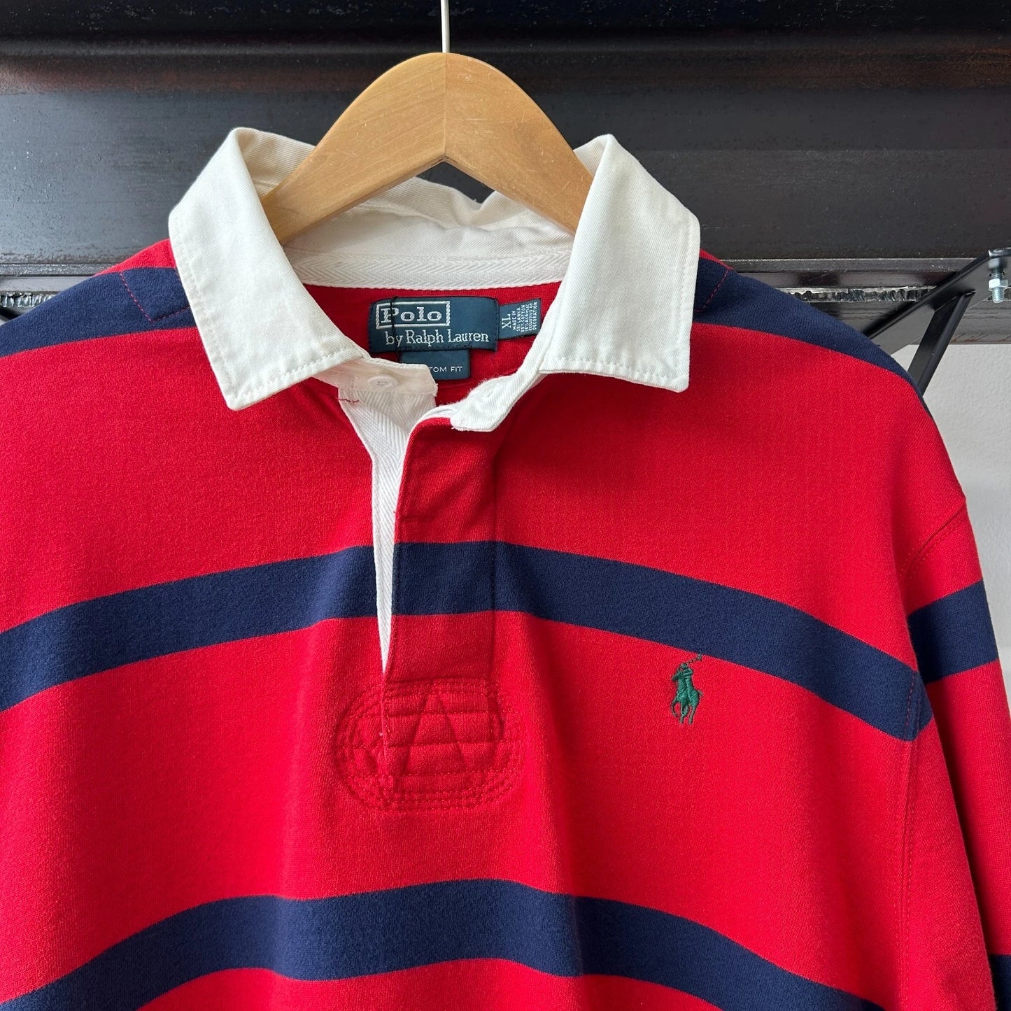 VINTAGE | Polo by Ralph Lauren Striped Sm Pony Rugby Fleece Shirt sz XL
