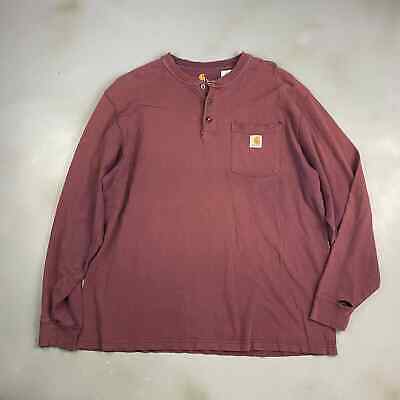 VINTAGE Carhartt Faded Maroon Henley Long Sleeve Pocket T-Shirt sz Large Adult