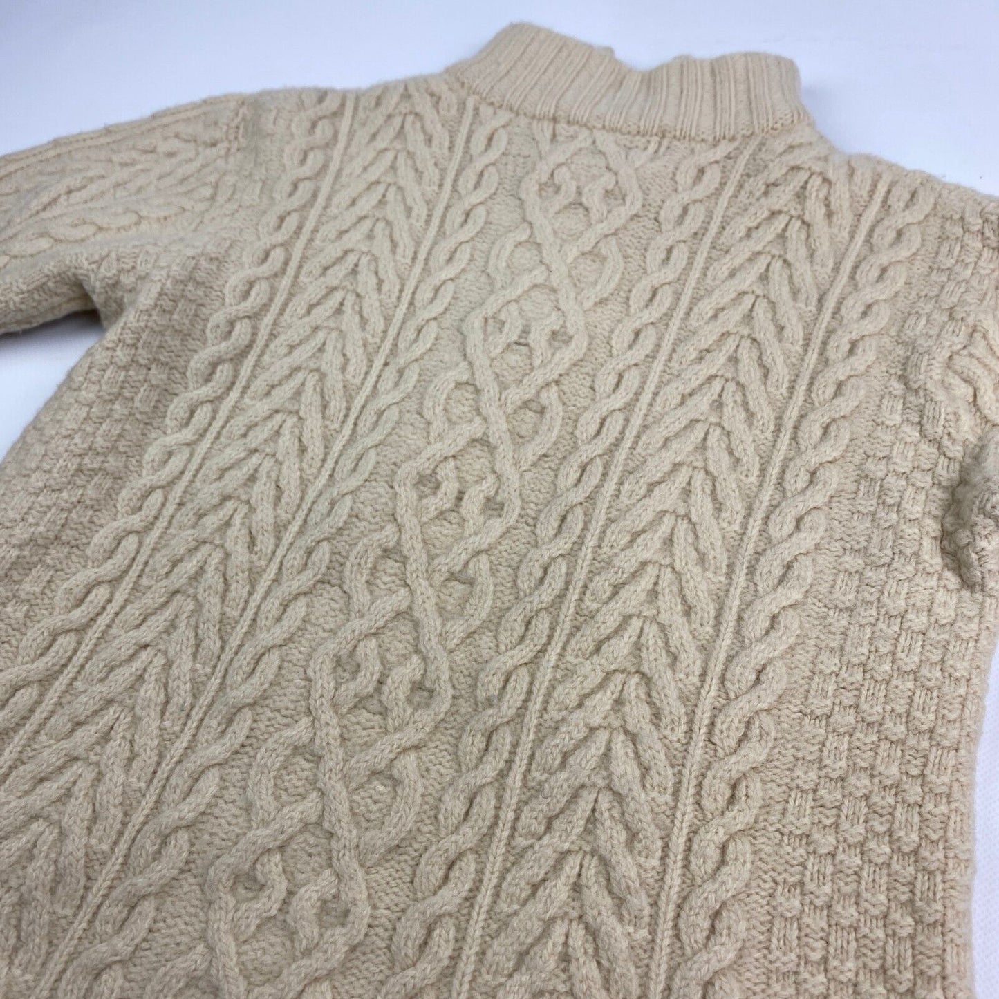 VINTAGE 90s Aran crafts Cable Knit 1/4 Zip Ireland Wool Sweater sz Medium Men