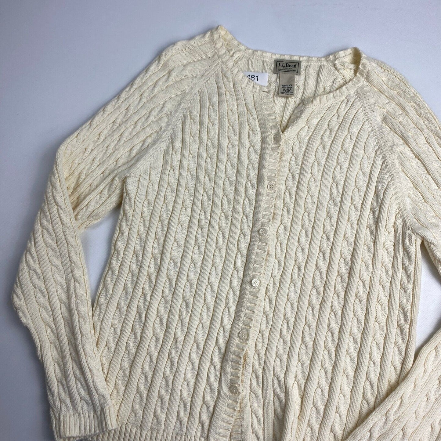 VINTAGE L.L Bean Cable Knit Button Up Cardigan Sweater sz XL Womens