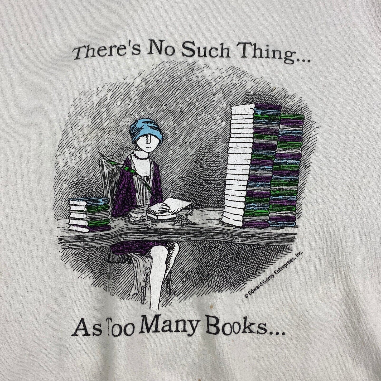 VINTAGE 90s No Such Thing As Too Many Books Crewneck Sweater sz XL Adult Men