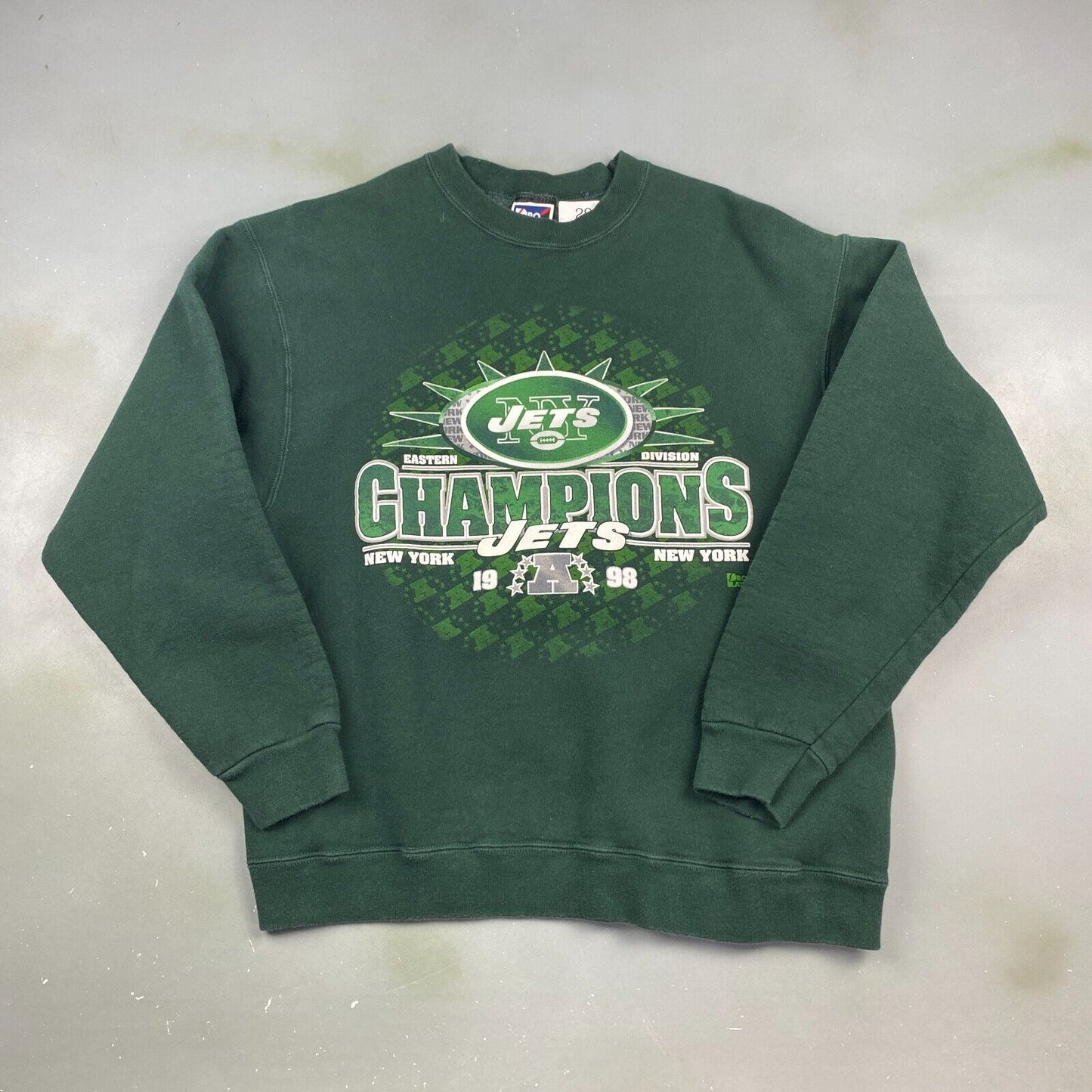 VINTAGE 90s NY Jets Football Pro Player Green Crewneck Sweater sz Large Youth