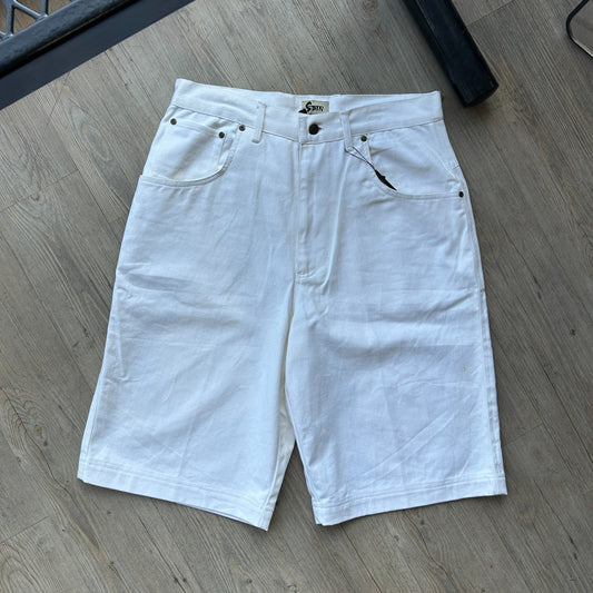 VINTAGE 90s Y2K | Spin Baggy Loose Fit White Denim Shorts sz W33