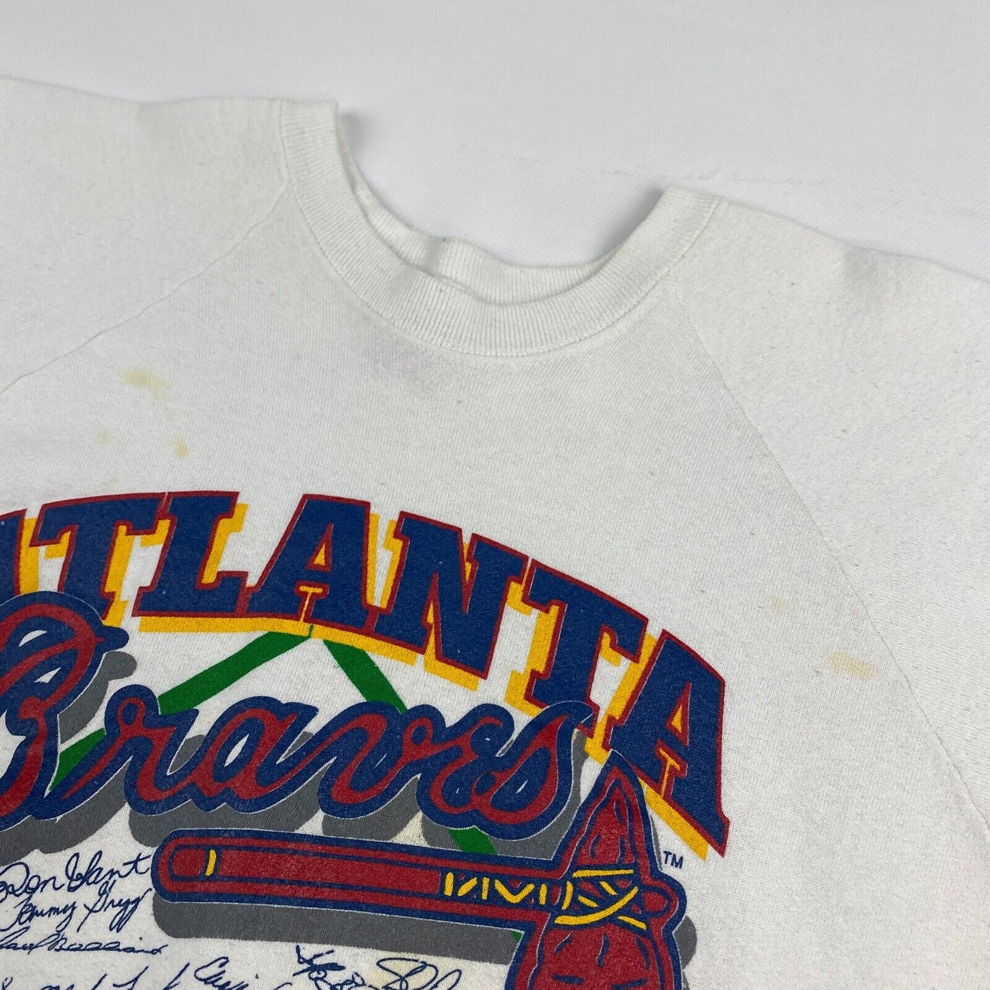 VINTAGE 90s Atlanta Braves MLB White Crewneck Sweater sz Large Men