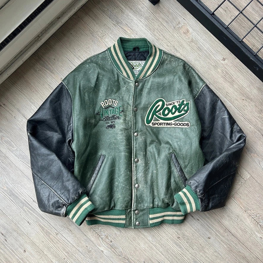 VINTAGE | Roots Sporting Goods Canada Leather Bomber Jacket sz L