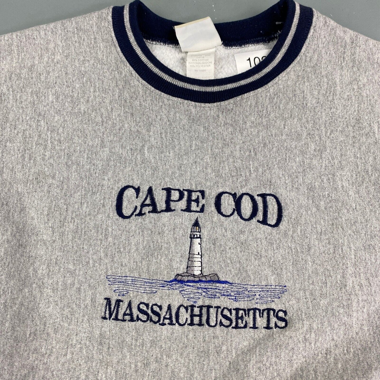 VINTAGE 90s Cape Cod Embroidered Ringer Crewneck Sweater sz Large Mens Adult