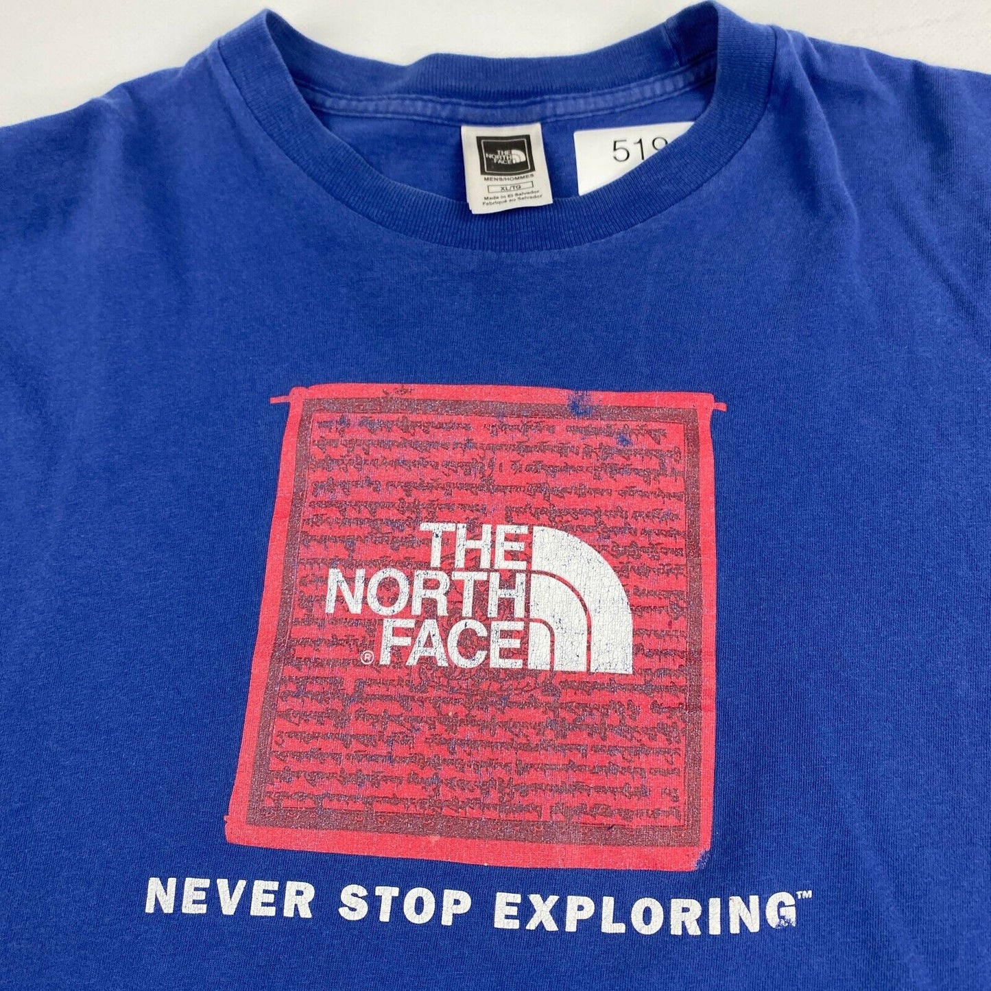 VINTAGE The North Face Never Stop Exploring Blue Logo T-Shirt sz XL Men