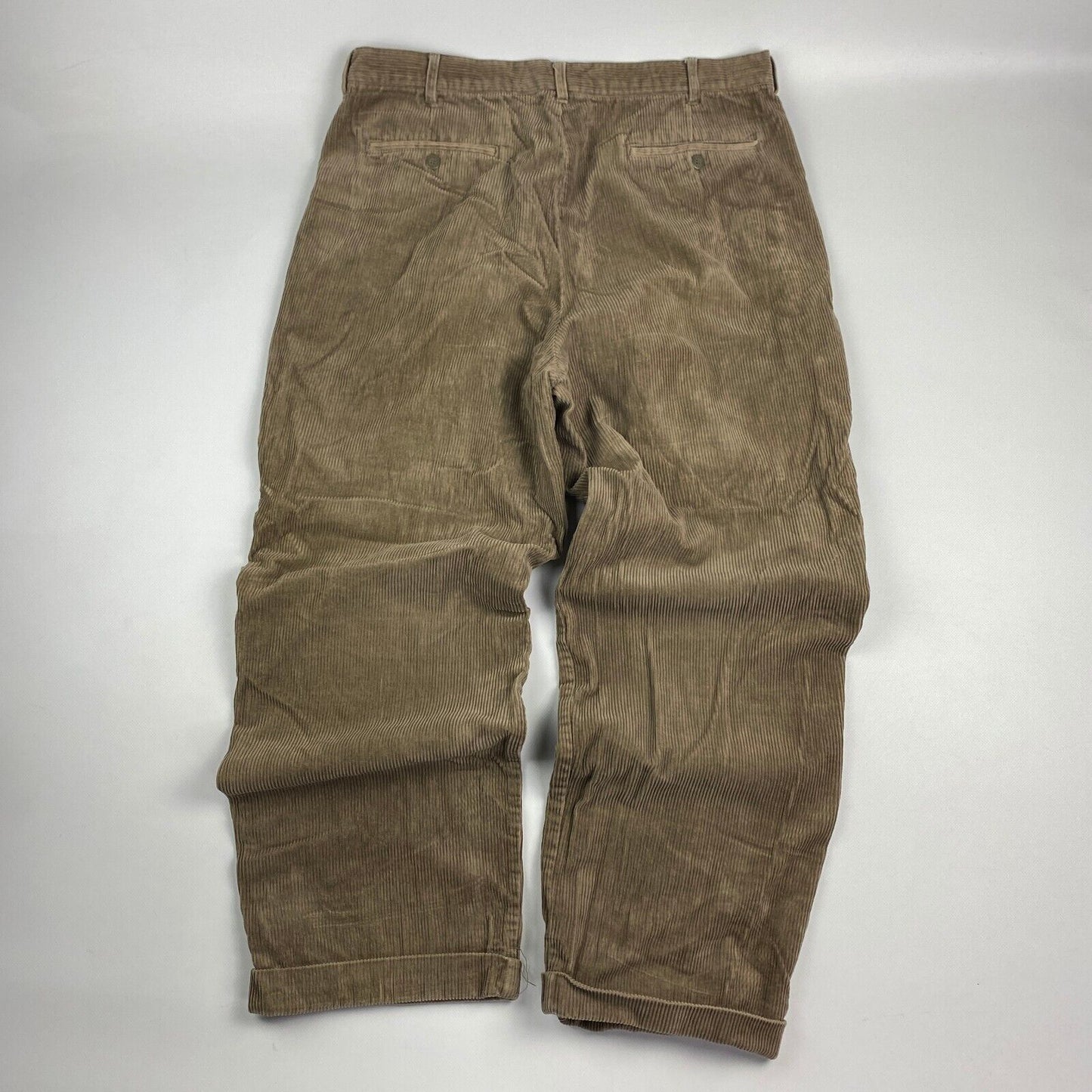 VINTAGE Brown Pleated Corduroy Pants Wide Leg Loose Fit sz W38 L30 Mens
