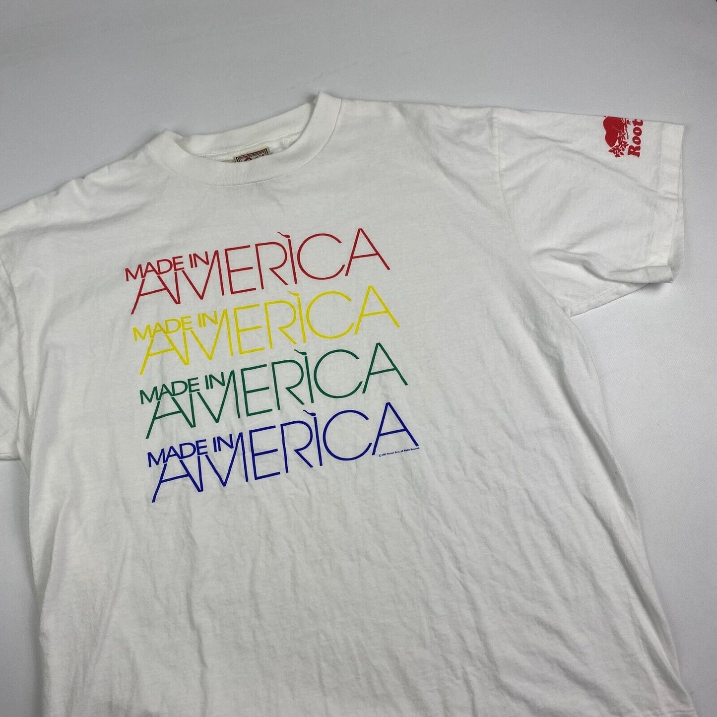 VINTAGE 1993 Made In America Warner Bros Roots White T-Shirt sz XL Men
