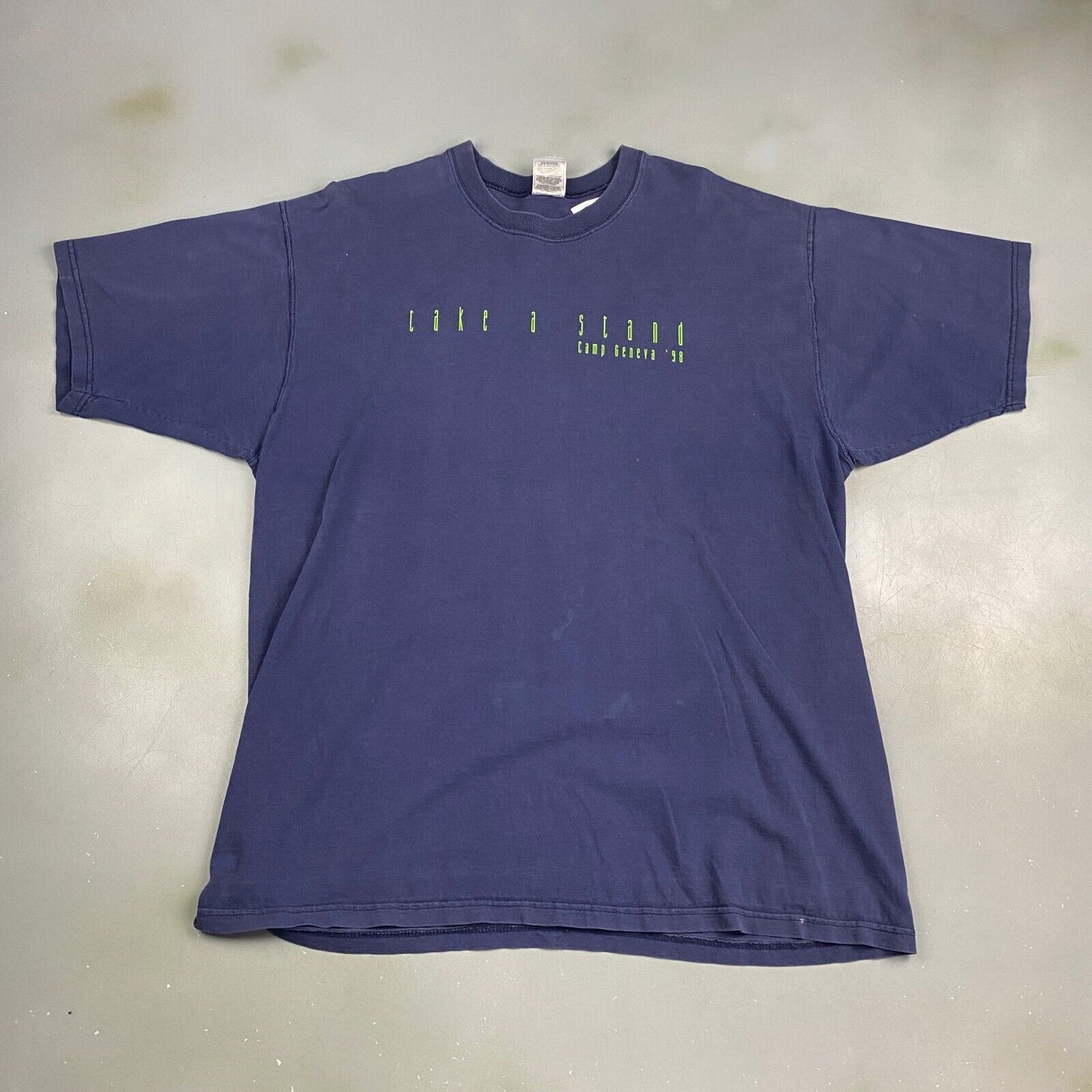 VINTAGE 1998 Take A Stand Camp Geneva Navy T-Shirt sz XL Adult