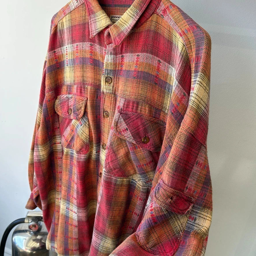 VINTAGE 90s | Weekends Plaid Western Flannel Cotton Button Down Shirt sz XXL