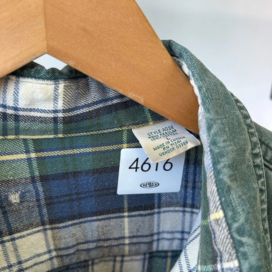 VINTAGE 1990s | L.L Bean Faded Clay Green Plaid Lined Button Down Shirt sz L/XL